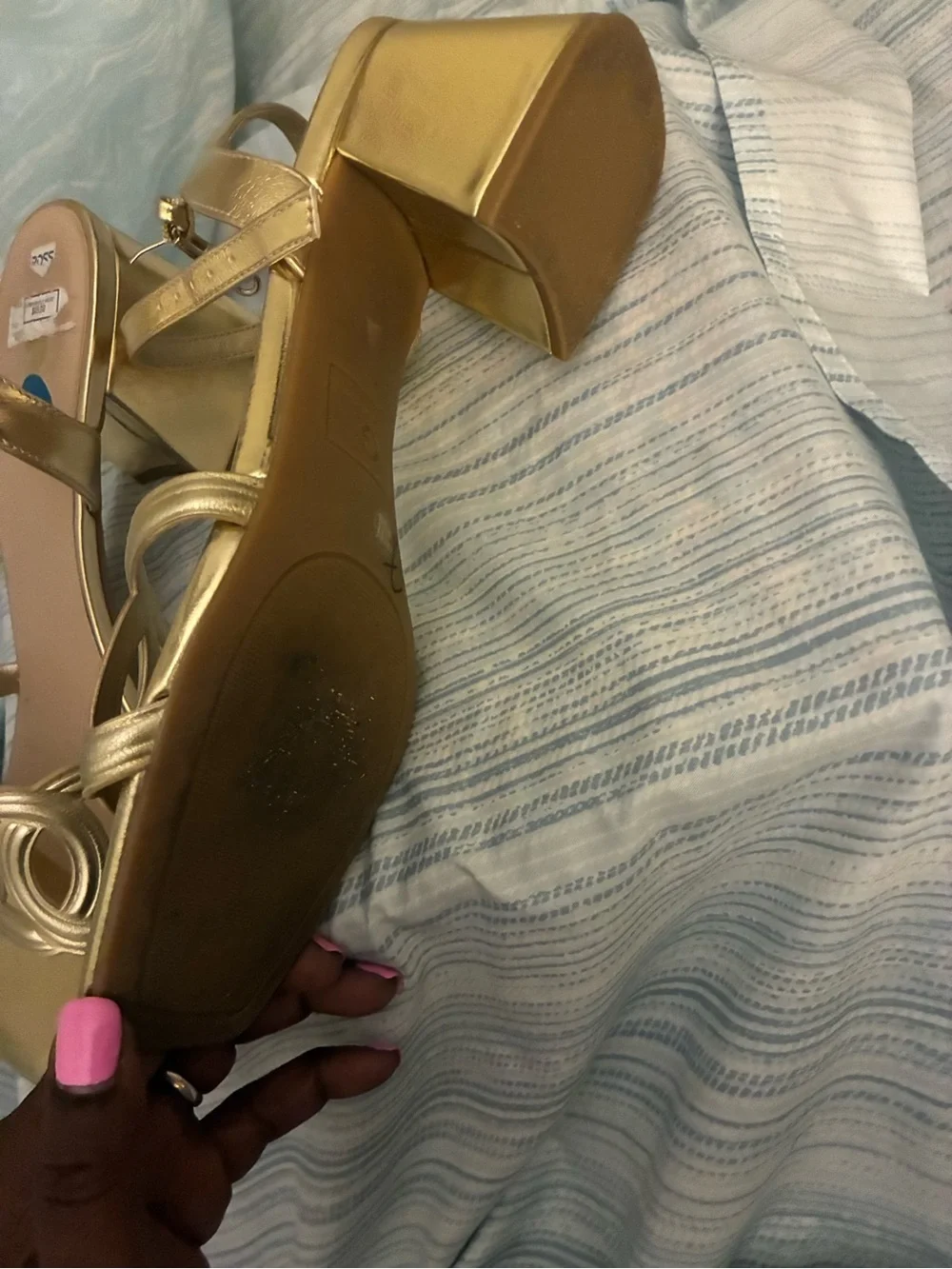 GBG Los Angeles Gold Metallic Logo Cutout Heels